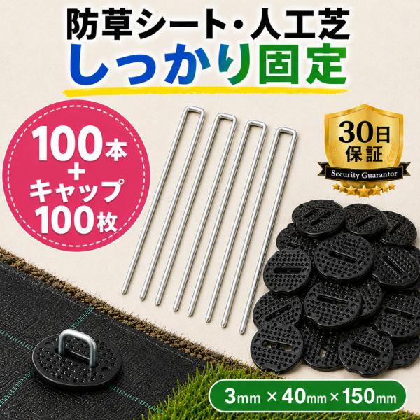 U字ピン 100本 押さえキャップ100枚付